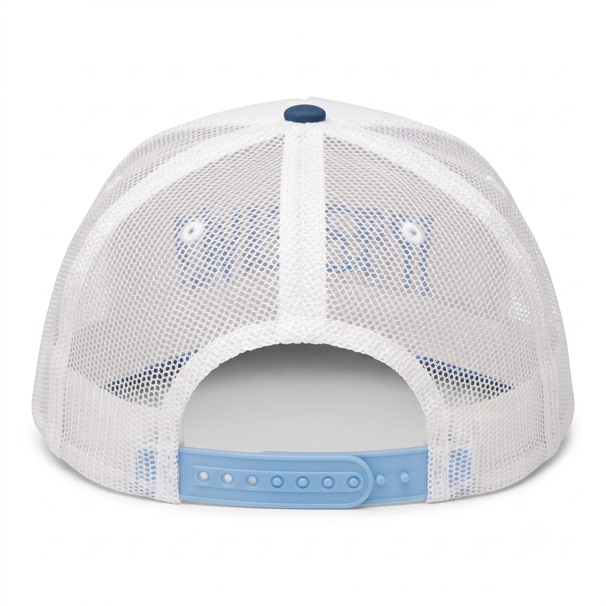 SkateMoss "YEEEW!" High-Crown Mesh Trucker Hat – White & Light Blue 5-Panel Snapback Cap