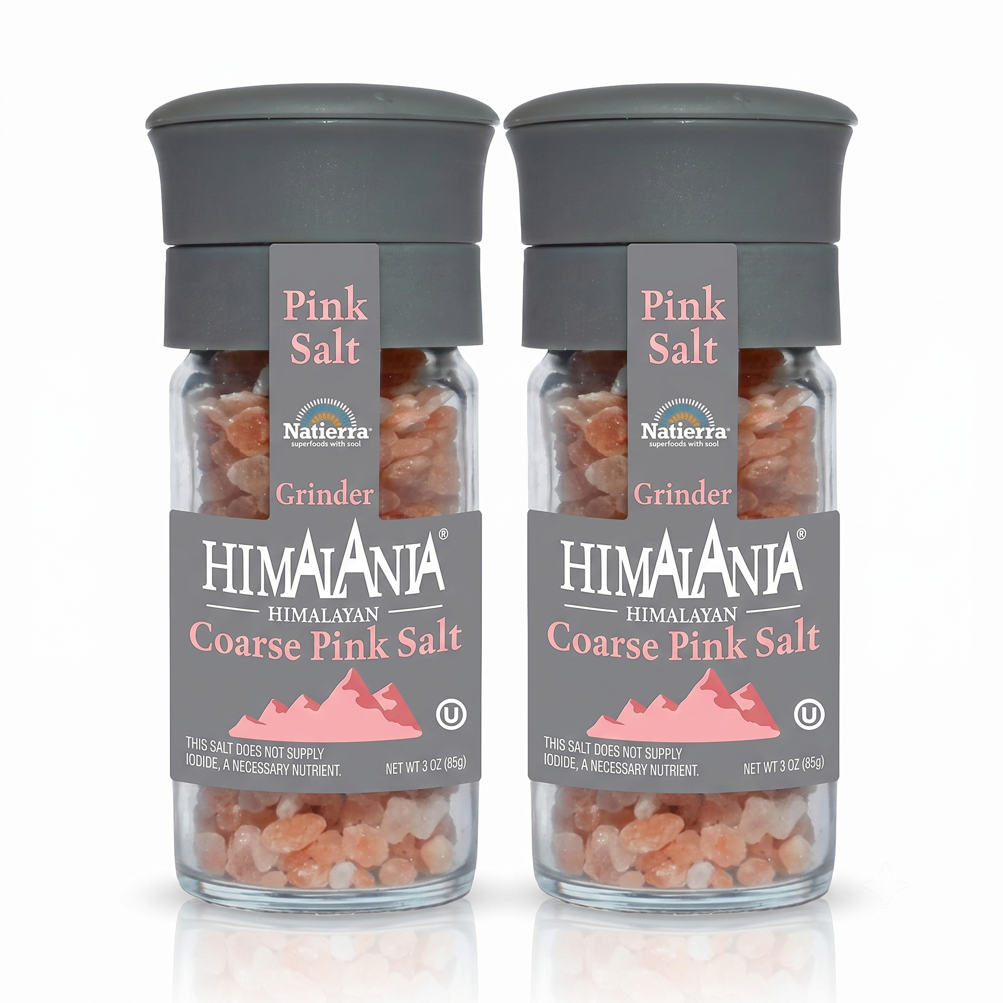 Natierra Himalania® Coarse Pink Salt Glass Grinder Bottle – 3 oz