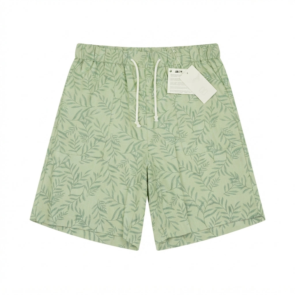 8 By Yoox Green Botanical Leaf Print Drawstring Shorts Size: 31