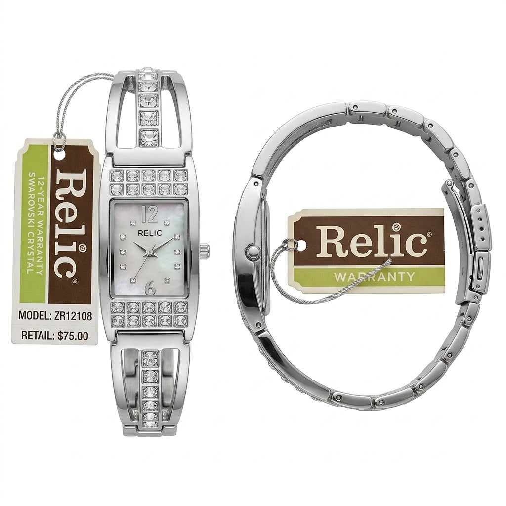 Vintage Relic by Fossil Women's Silver-Tone Rhinestone Watch - Battery Required
