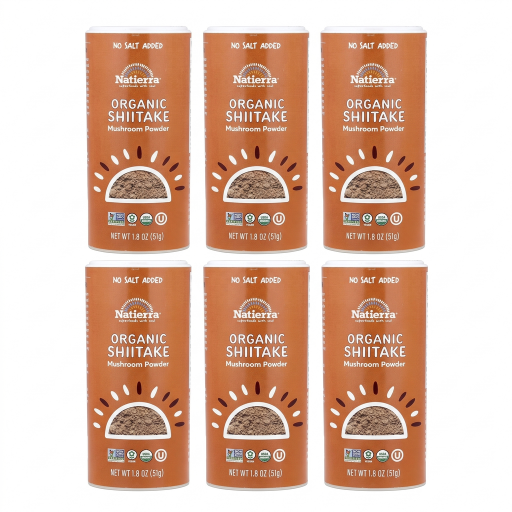 Natierra Organic Shiitake Mushroom Powder – Superfood Seasoning (1.8 oz Shaker, 6-Pack)