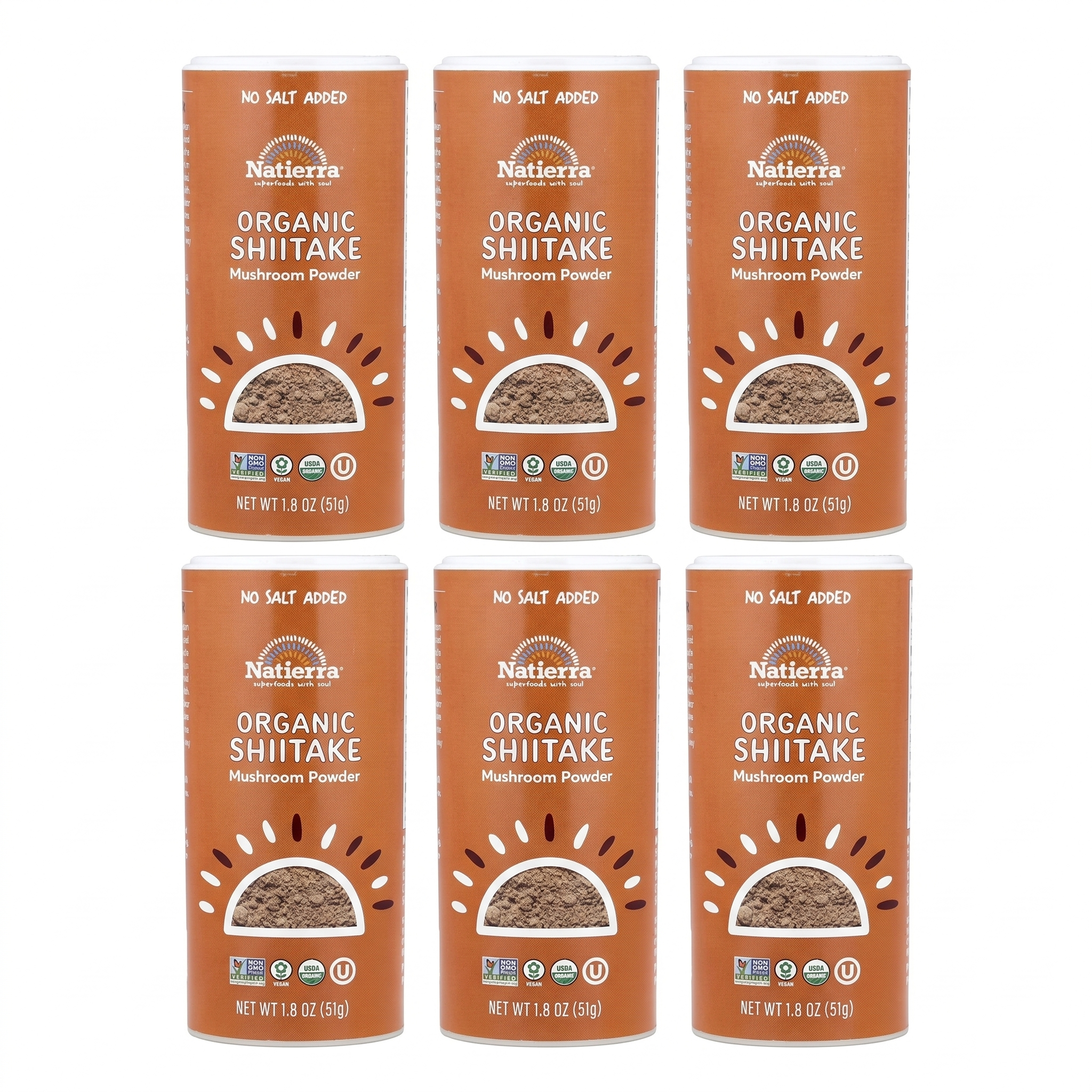 Natierra Organic Shiitake Mushroom Powder – Superfood Seasoning (1.8 oz Shaker, 6-Pack)