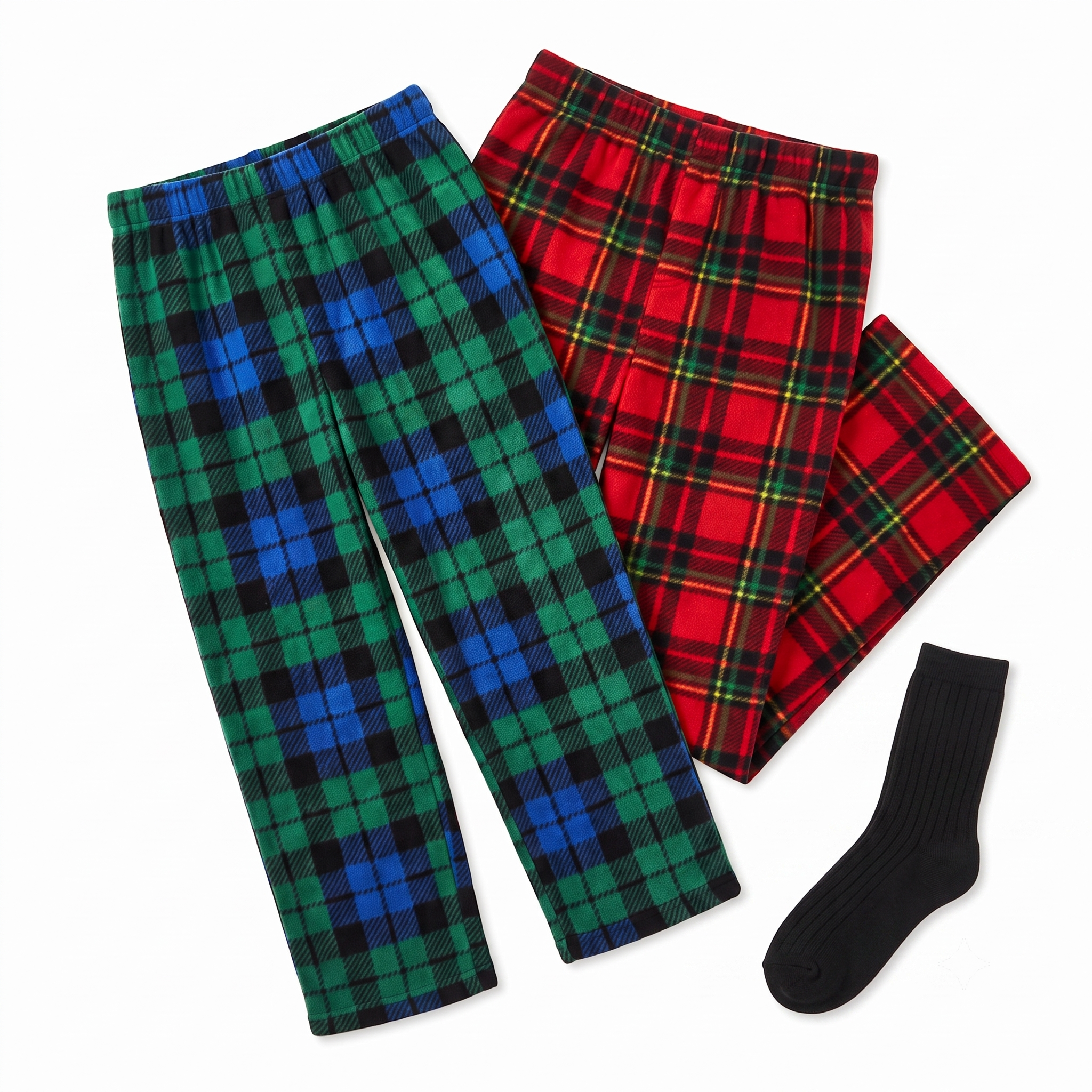 Mad Dog Boys' Microfleece Christmas Pajama & Sock Set - Red/Green Plaid