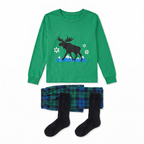 Mad Dog Concepts Women's Green Moose Holiday Pajama & Slipper Sock Set - Green Plaid