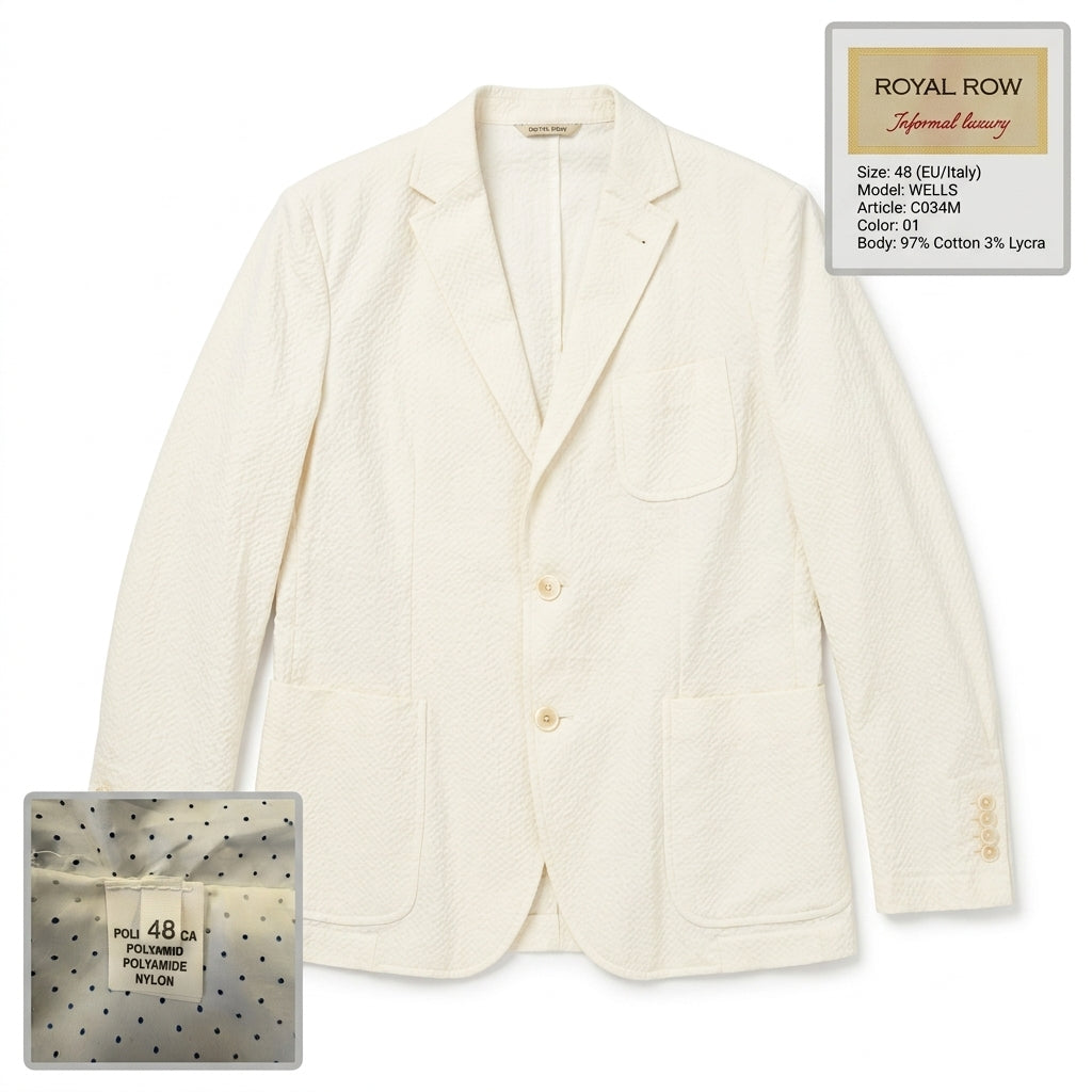 Royal Row Italian Luxury Wells Blazer - Ivory Textured Cotton - Size IT 48