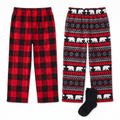 Boys Bear Fair Isle & Buffalo Plaid Fleece 2-fer Jogger Set with Socks