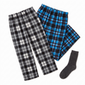 Mad Dog Boy's 2-Pack Gray & Black Plaid Fleece Pajama Pants with Socks Set