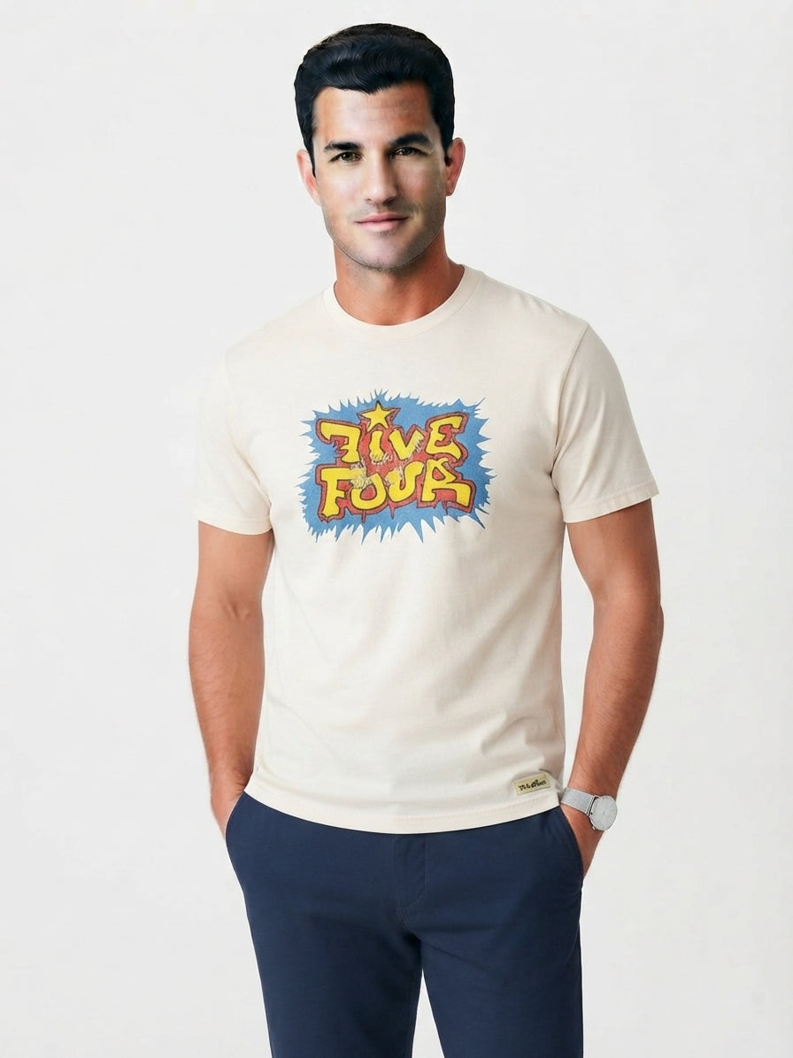 FIVE FOUR Comic Style Graphic T-Shirt (Cream)