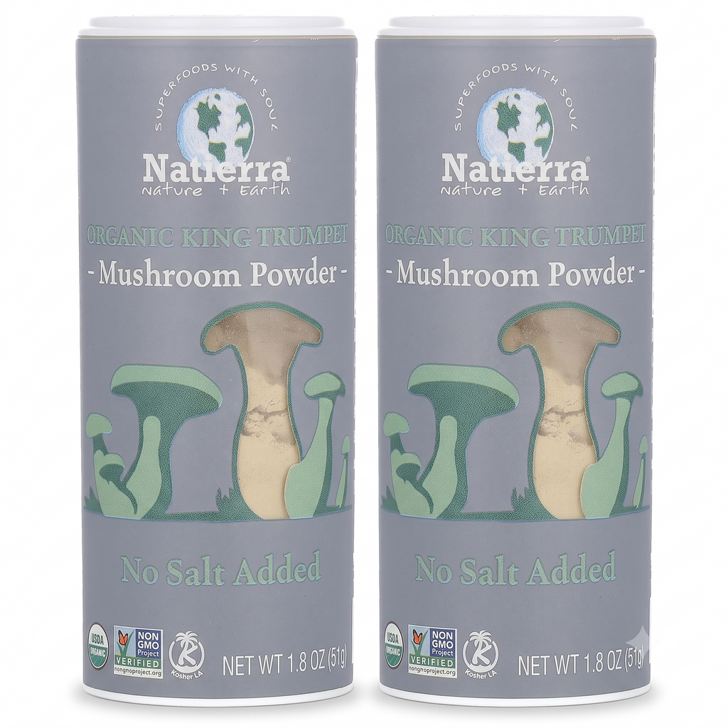 Natierra Organic King Trumpet Mushroom Powder – No Salt Added, Pure Umami Seasoning (1.8 oz)