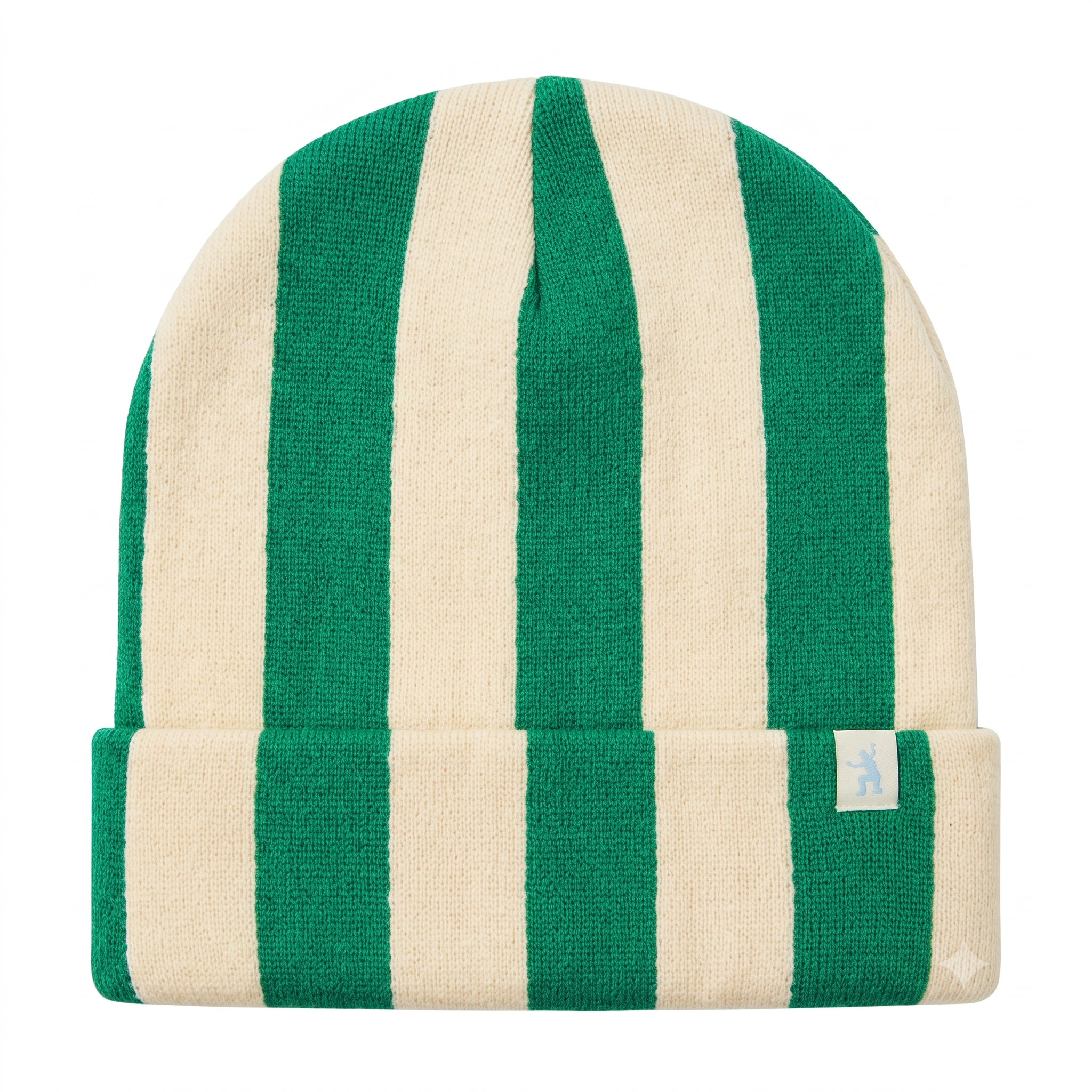 SkateMoss Baseline Striped Knit Beanie – Kelly Green & Vintage Cream Cuffed Winter Cap