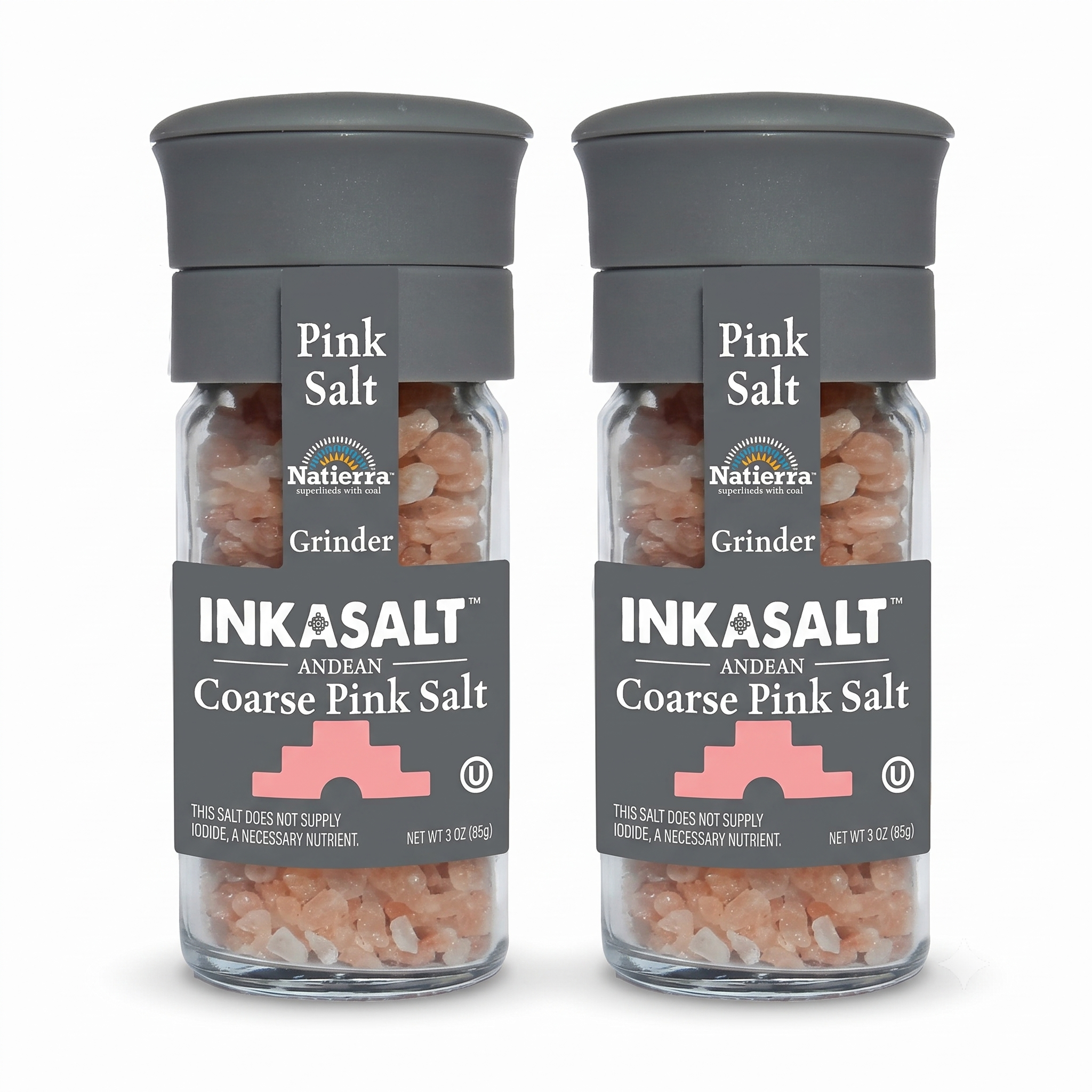 Natierra Himalania® Coarse InkaSalt Pink Salt Glass Grinder – 3 oz