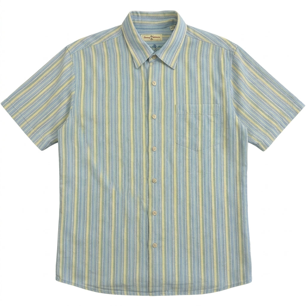 Tommy Bahama Men's Silk Striped Short Sleeve Button-Up Shirt - Blue/Green