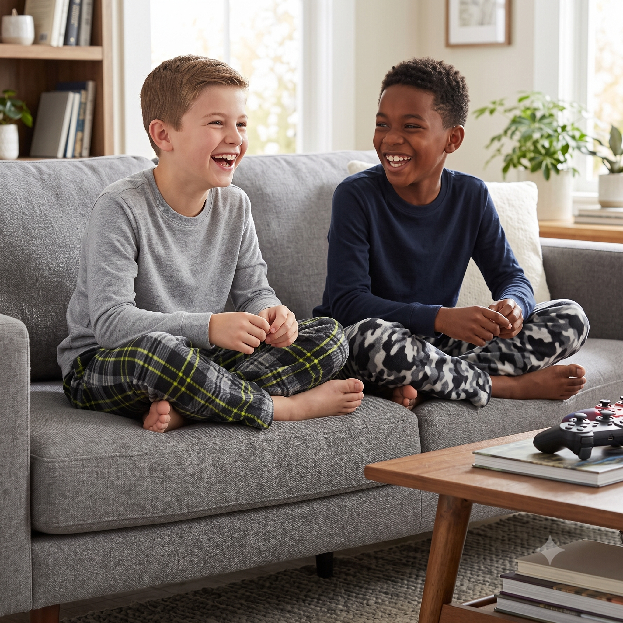 Mad Dog Boys' 2-Pack Microfleece Pajama Pants Set - Black Plaid and Camo