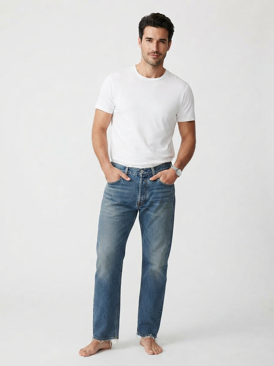 Express X Relaxed Fit Mineral Wash Jeans (Frayed Hem)