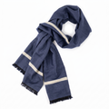 Five Four Men's "Harvard" Viscose Scarf – Muted Slate Navy Blue with Cream Accent Stripe