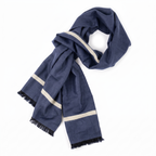 Five Four Men's "Harvard" Viscose Scarf – Muted Slate Navy Blue with Cream Accent Stripe
