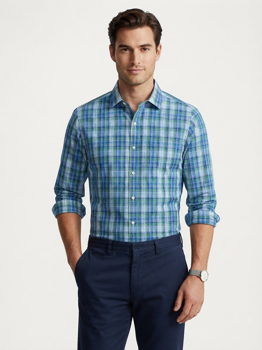 Lauren Ralph Lauren Performance Stretch Tall Fit Plaid Shirt (Size 18/32-33)