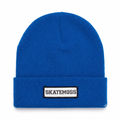 SkateMoss Signage Knit Beanie – Royal Blue Cuffed Winter Cap with Monochrome Logo Patch