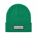 SkateMoss Signage Knit Beanie – Kelly Green Cuffed Winter Cap with Monochrome Logo Patch
