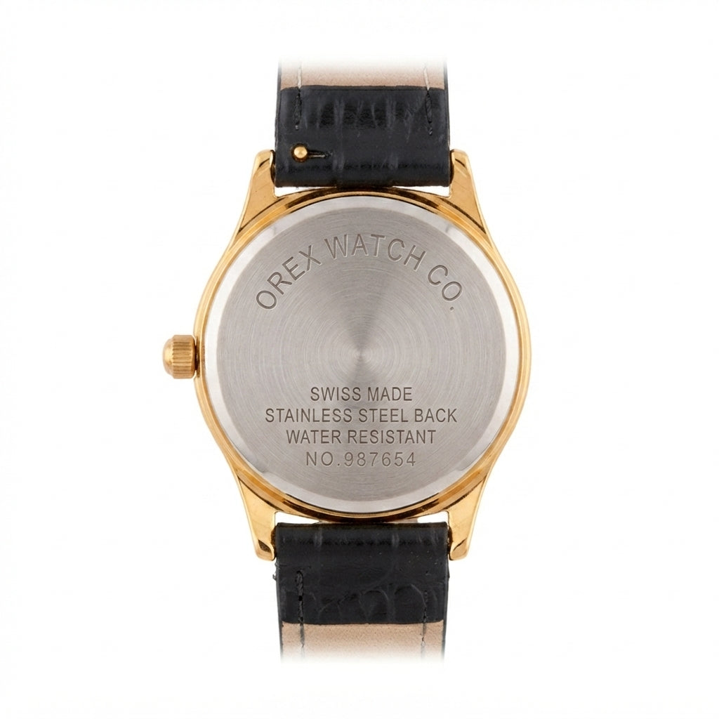 Vintage OREX Quartz Watch - Gold-Tone Dial & Case Black - Battery Required