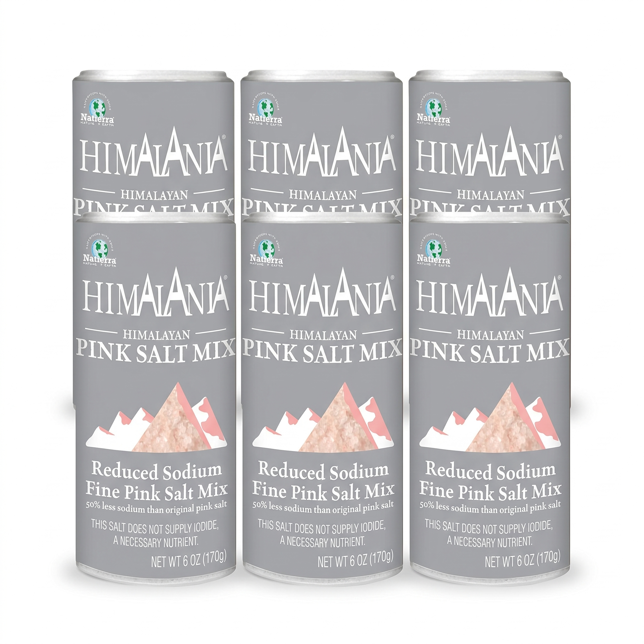 Natierra Himalania Reduced Sodium Fine Pink Salt Shaker (6 oz, 6-Pack) – Bulk Value