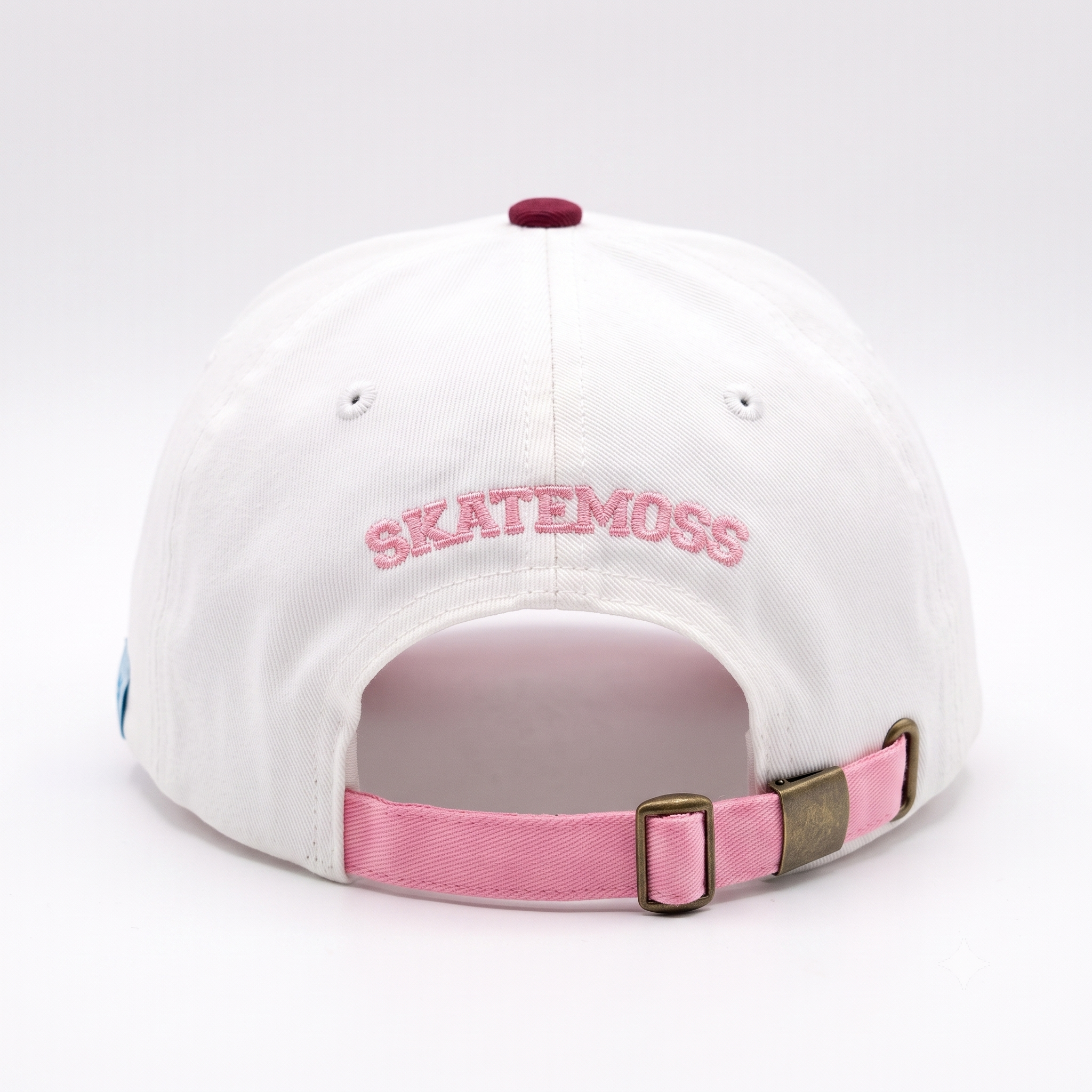 SkateMoss Pastel Color-Block Dad Hat – Crisp White Cotton Cap with Pink Checkered Brim