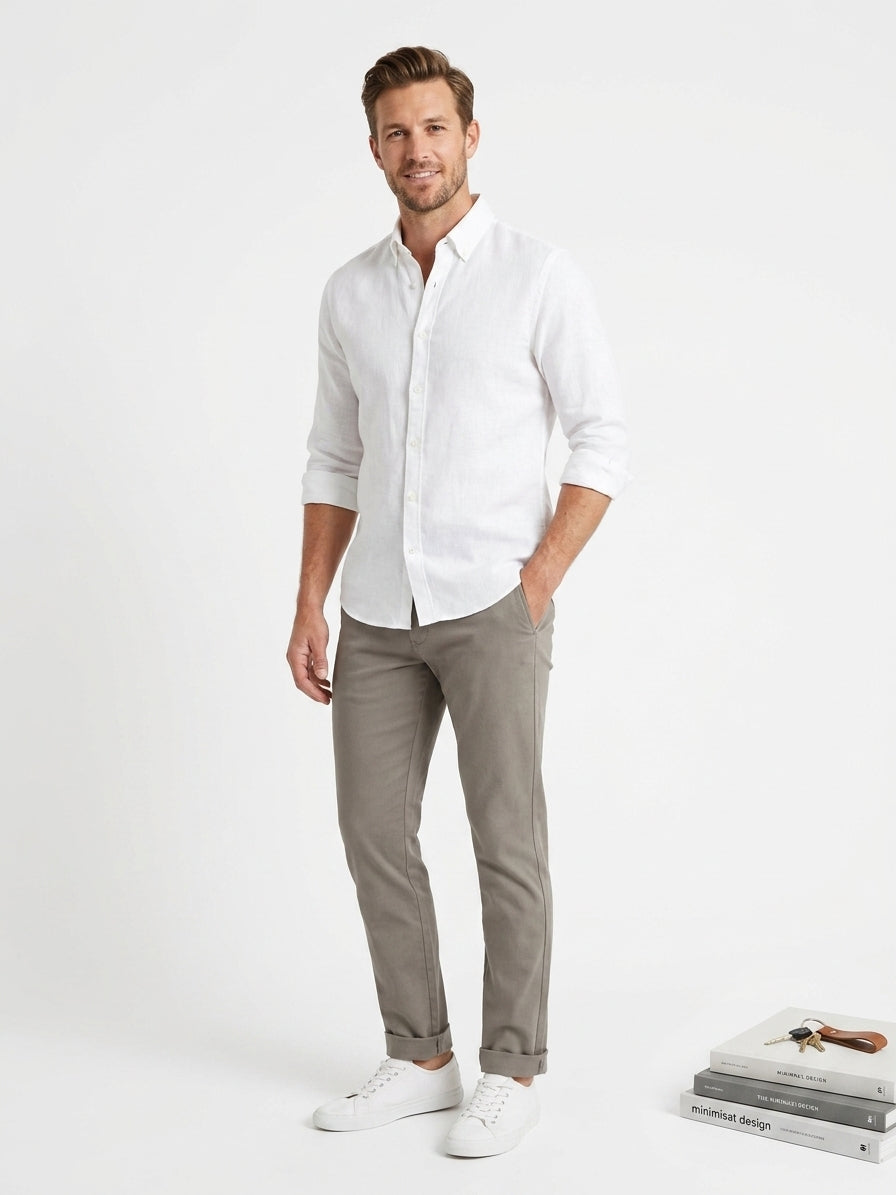 THINPLE Olive Tapered Cropped Trousers (Size 33)