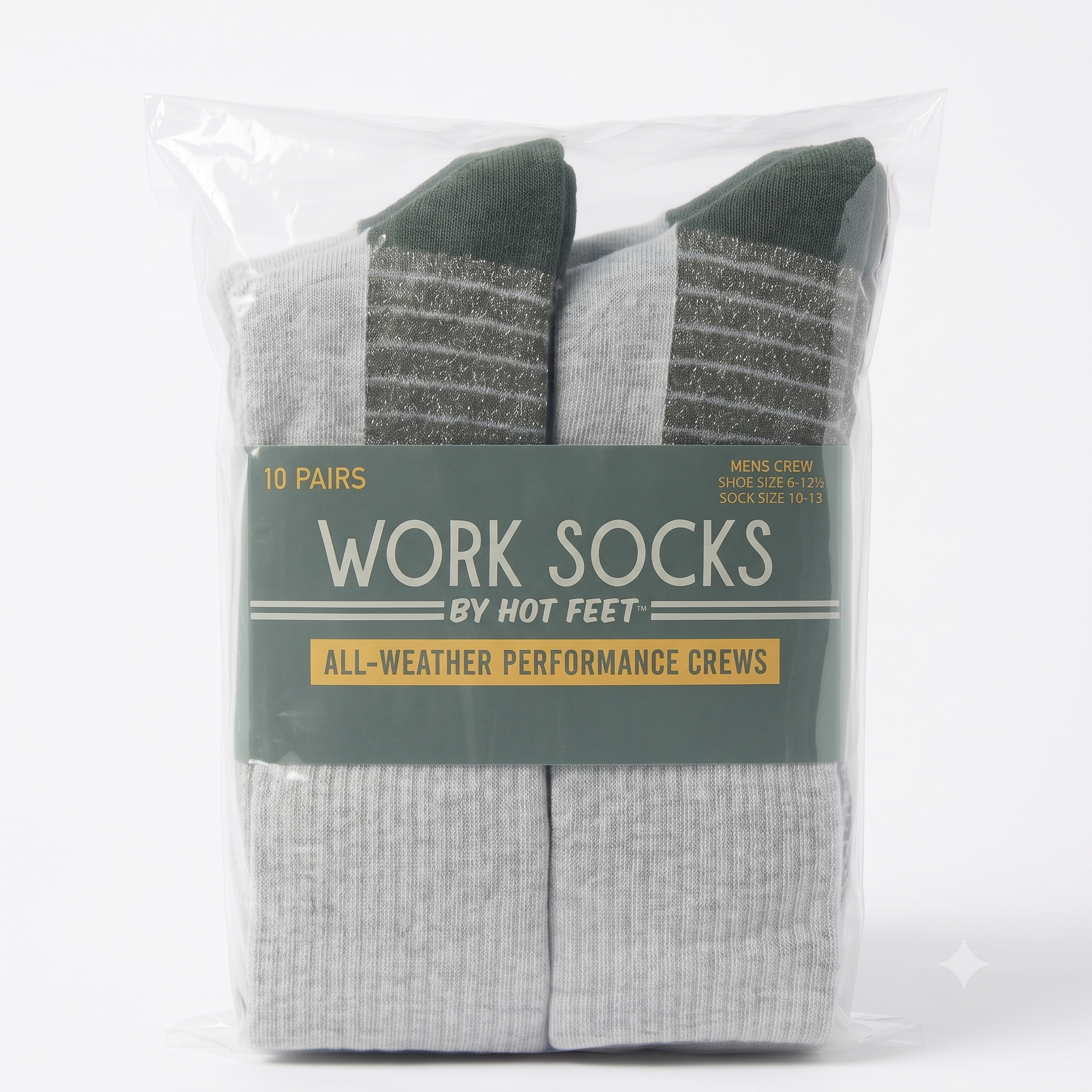 HOT FEET Men's Work Socks (10-Pack) | All Weather Boot Crew Cotton Socks | Cushioned Moisture-Wicking | Fits Shoe Size 6-12.5 (Sock Size 10-13)