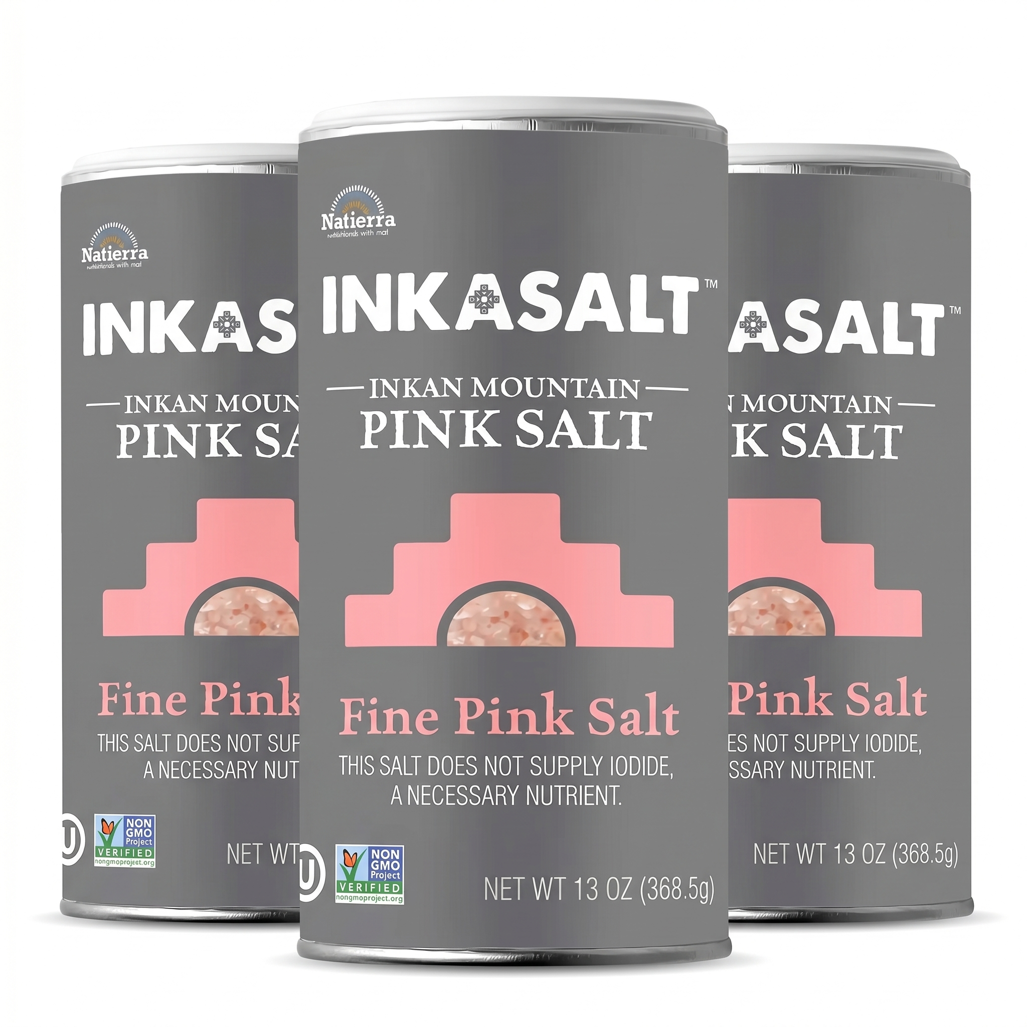 Natierra Himalania® Fine InkaSalt Pink Salt Shaker – 13 oz (368g), 3-Pack