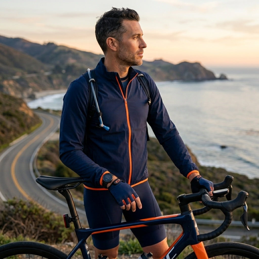 Iffley Road Men's Performance Running Jacket  made in Italy- Navy/Orange - 50% OFF