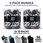 Hot Feet Women's No-Show Socks 36 Pairs (2 x 18-Pack) – Assorted Leopard, Argyle, Stripes, Polka Dots & Solids, Size 4-10