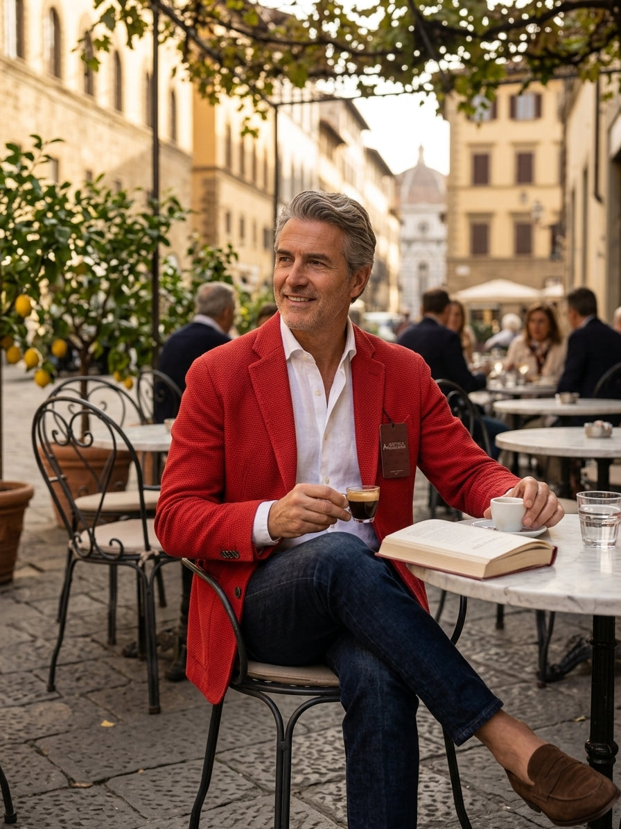 Bottega Martinese Made in Italy Textured Red Blazer - Cotton & Linen - Size IT 52