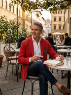 Bottega Martinese Made in Italy Textured Red Blazer - Cotton & Linen - Size IT 52