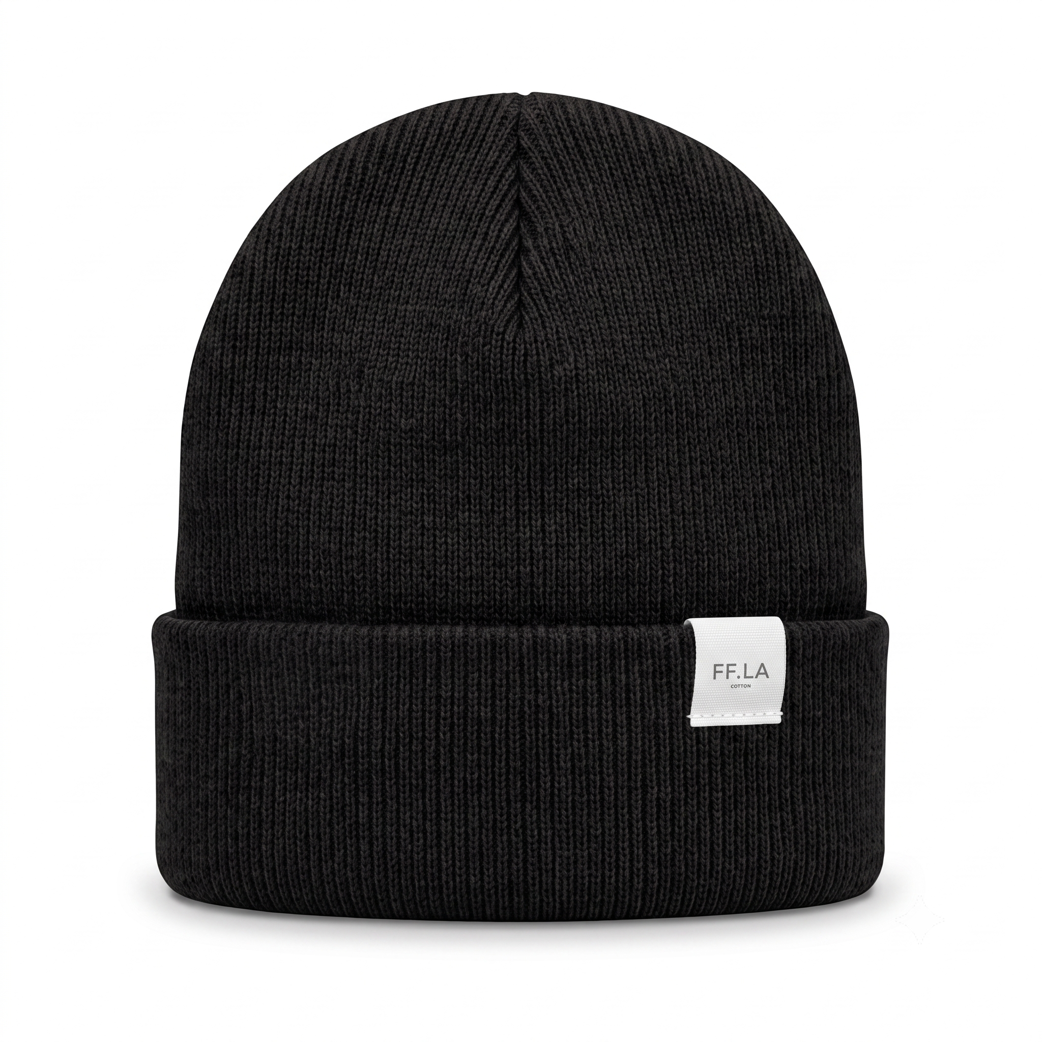 Five Four Men's "FF.LA" Classic Ribbed Knit Cuff Beanie – Premium Black Daily Watch Cap