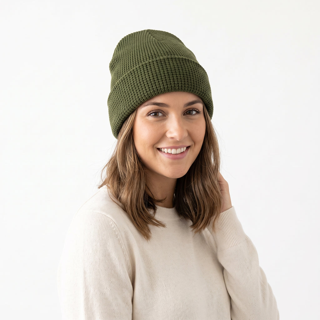 San Diego Hat Company Roseanne Beanie – Women's Waffle Knit Cuffed Hat, Olive, One Size