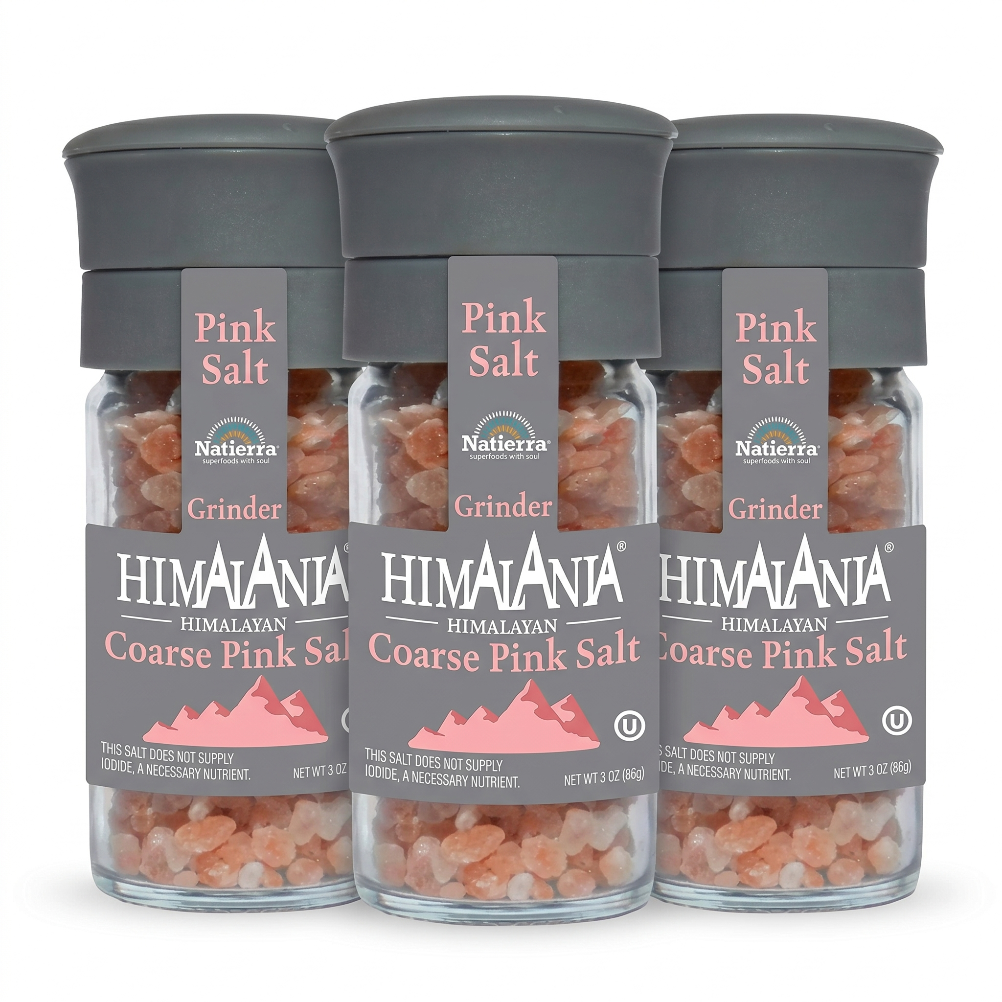 Natierra Himalania® Coarse Pink Salt Glass Grinder Bottle – 3 oz