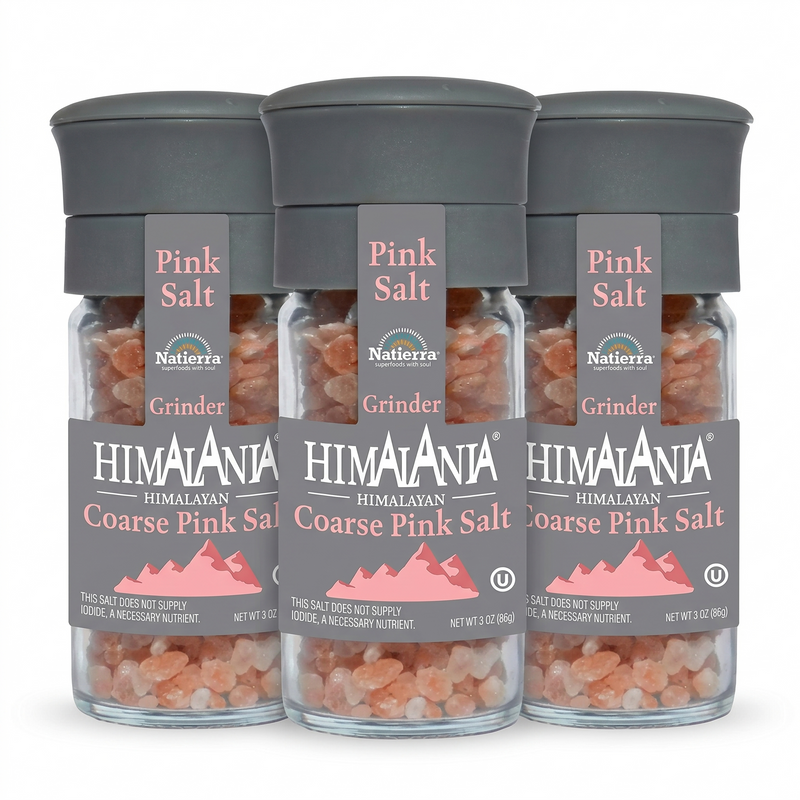 Natierra Himalania® Coarse Pink Salt Glass Grinder Bottle – 3 oz (3-Pack)