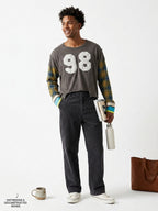 We The Free Grey Top with Plaid Sleeves and 68 Graphic (XS)