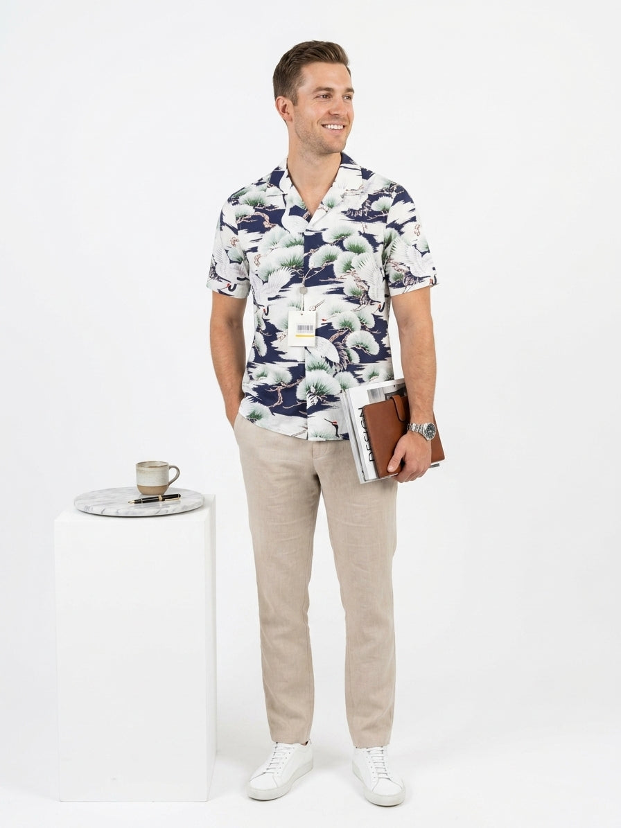 Gitman Bros. Vintage Crane & Pine Short Sleeve Shirt (XS)