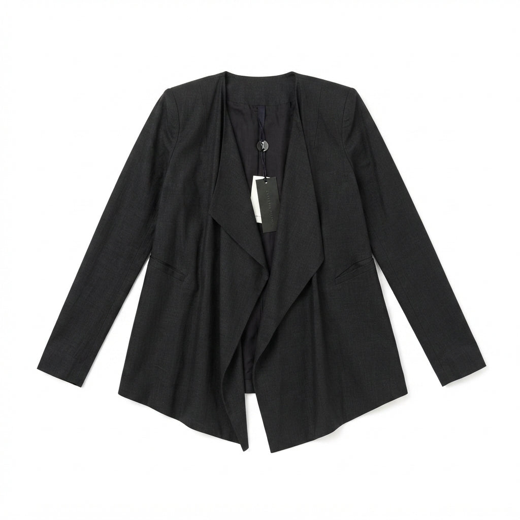 LUBIAM Black Cascade Front Tailored Blazer (Size 44)