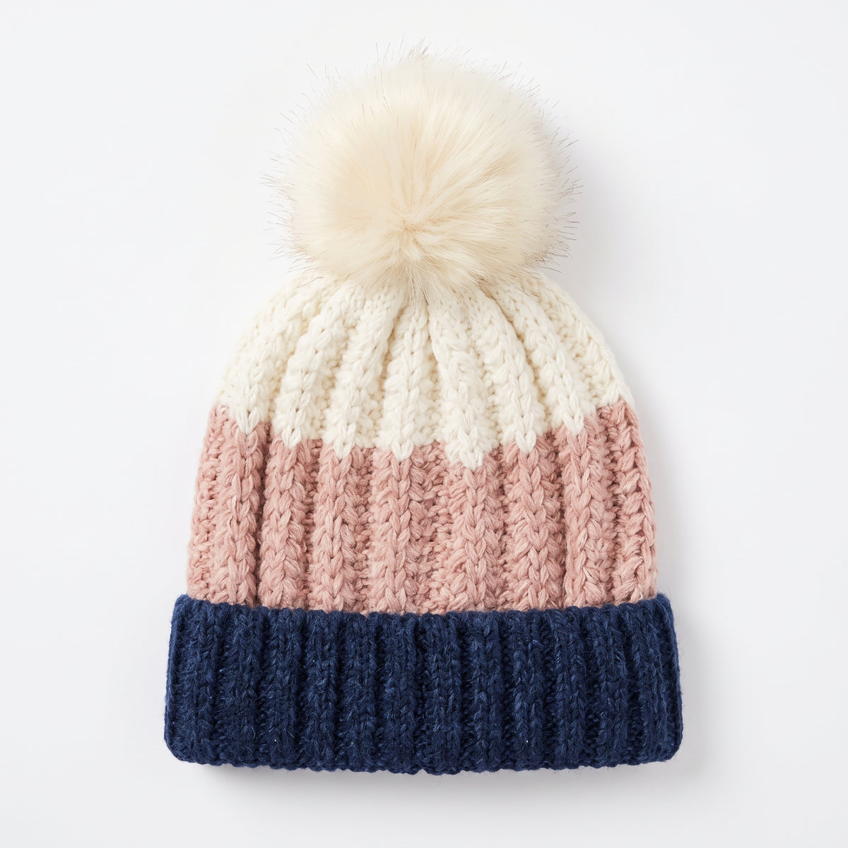 San Diego Hat Company Women's Colorblock Knit Beanie with Faux Fur Pom – Multi, One Size