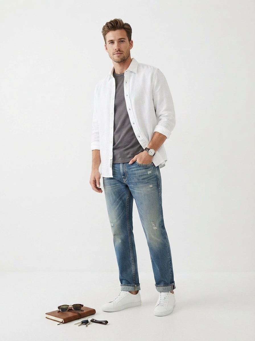 Hudson Jeans Distressed Blue Straight Leg Jeans (Size 40)