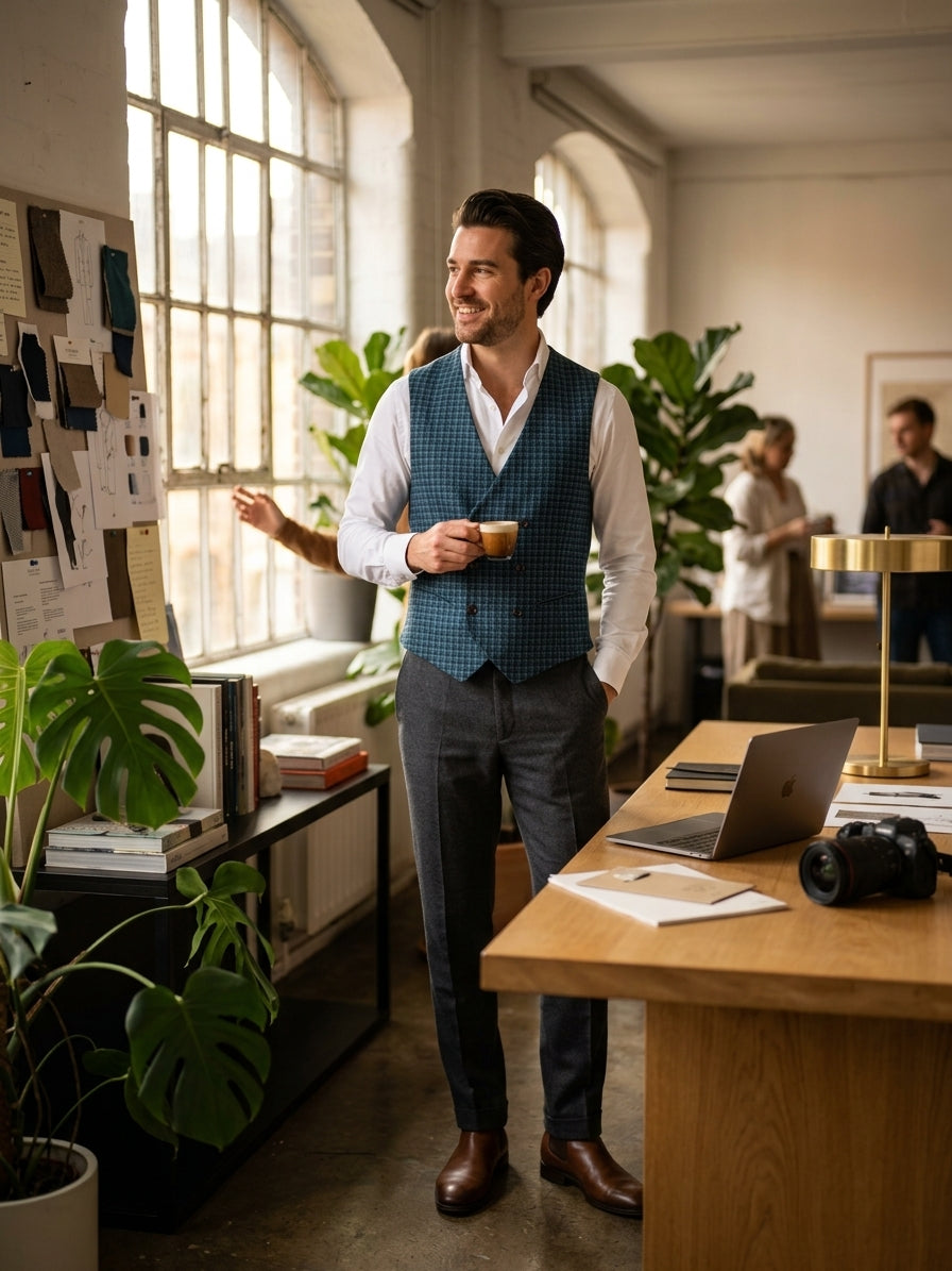Domenico Tagliente Double Breasted Plaid Vest  made in Italy- FGL902 - 50% OFF