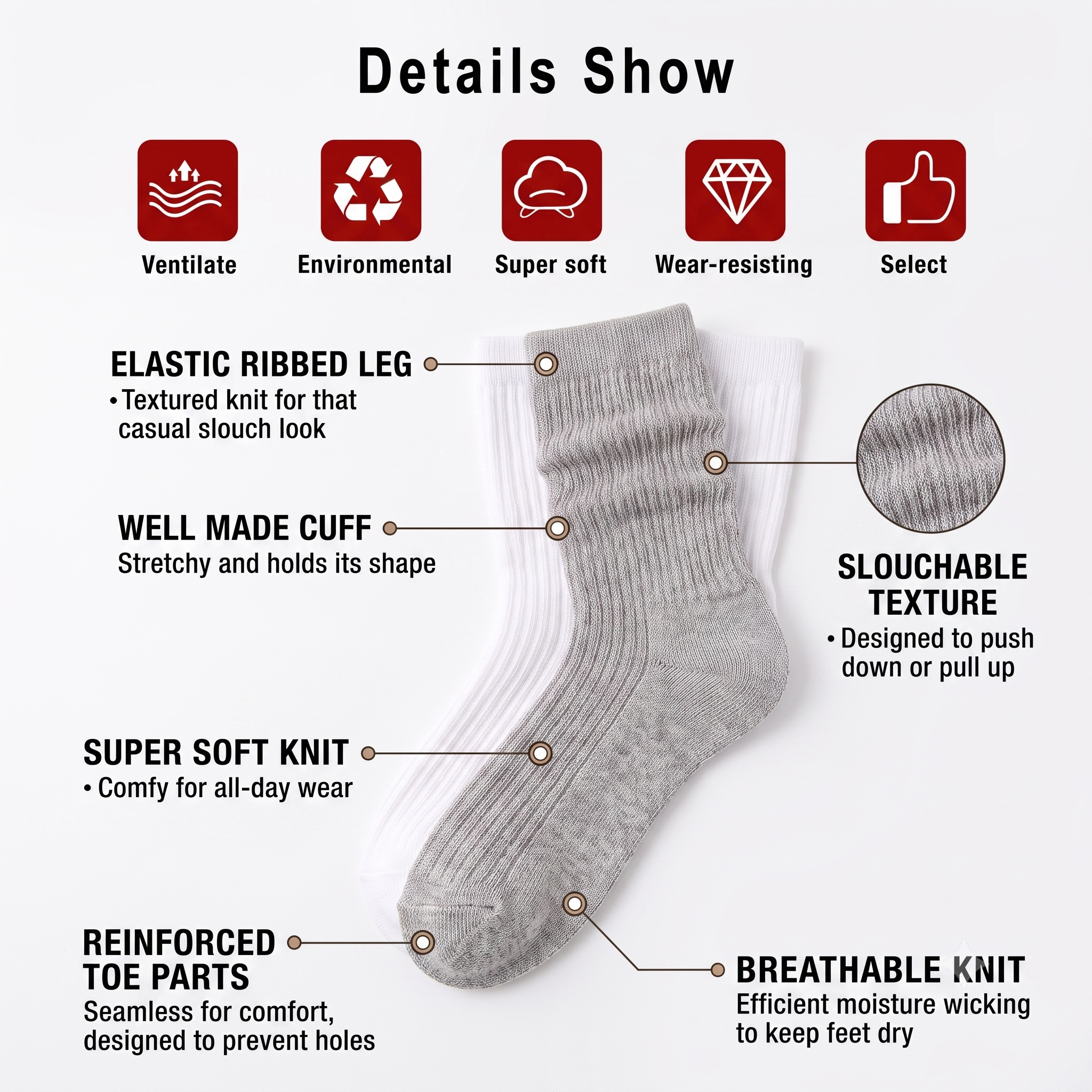 Hot Feet Girls' Slouch Socks 6-Pack - Pastel & Neutral Multi-Color Set (Ages 9-12)