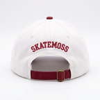 SkateMoss "LAST TRY" Retro Two-Tone Dad Hat – White & Burgundy Cotton Cap with Multi-Color Embroidery