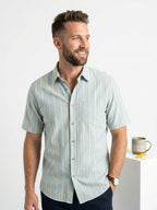 Tommy Bahama 100% Silk Striped Short Sleeve Shirt (Size L)