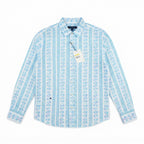 8 by Yoox Blue & Green Geometric Motif Stripe Shirt Size Medium