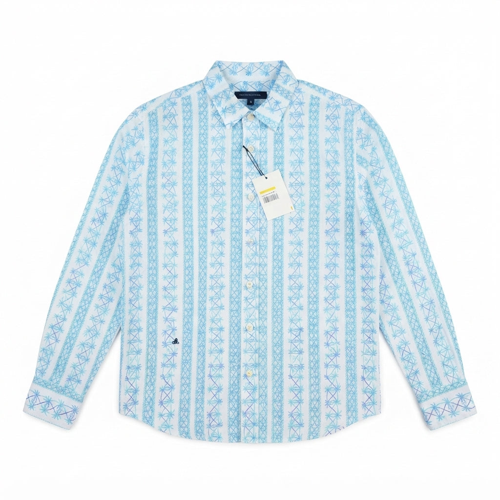 8 by Yoox Blue & Green Geometric Motif Stripe Shirt Size Medium