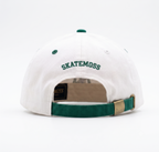 SkateMoss Varsity Pinstripe Dad Hat – Crisp White Cotton Cap with Forest Green Striped Brim