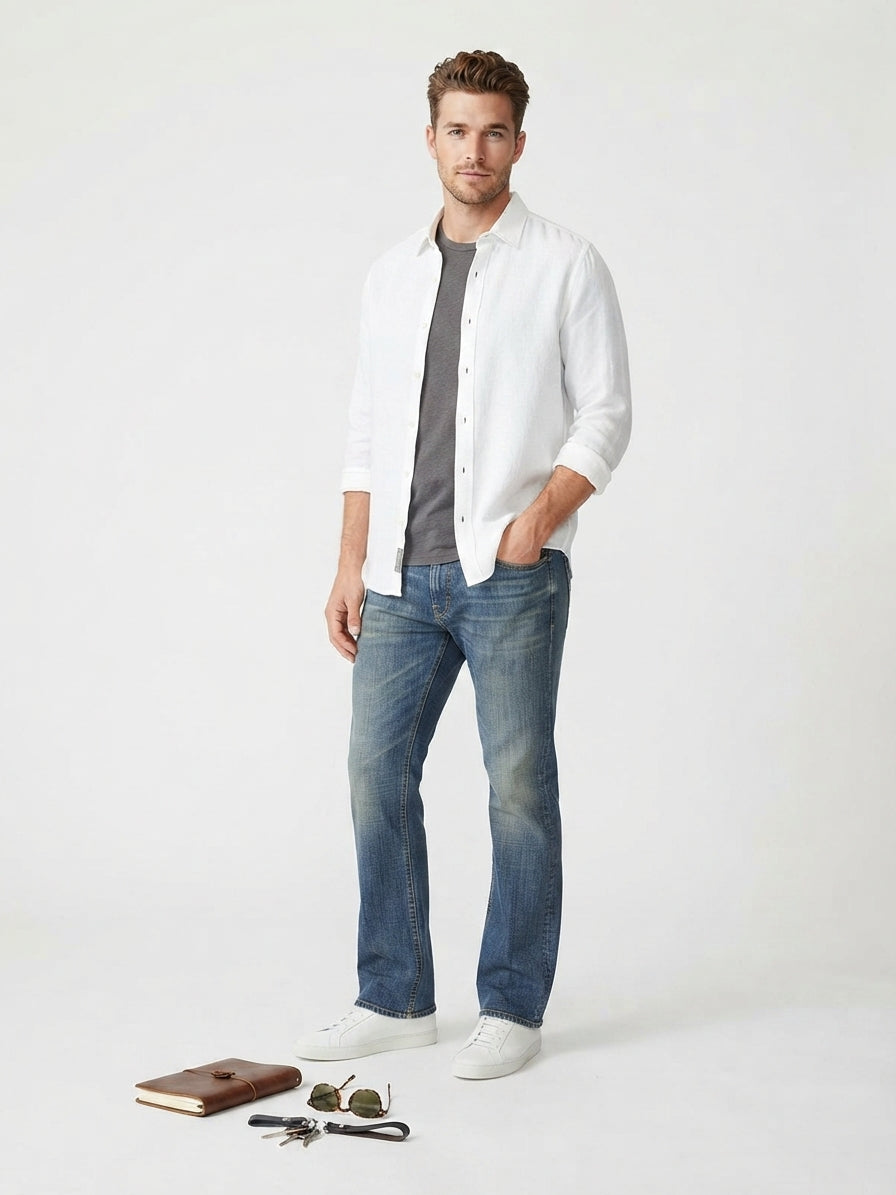 FIVE FOUR Medium Wash Straight Leg Jeans